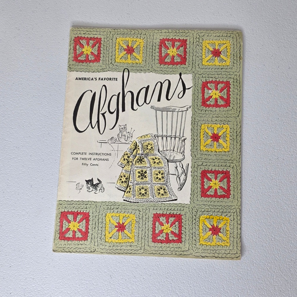 Vintage MCM America's Favorite Afghans Crochet Knit Pattern Book 12 Designs